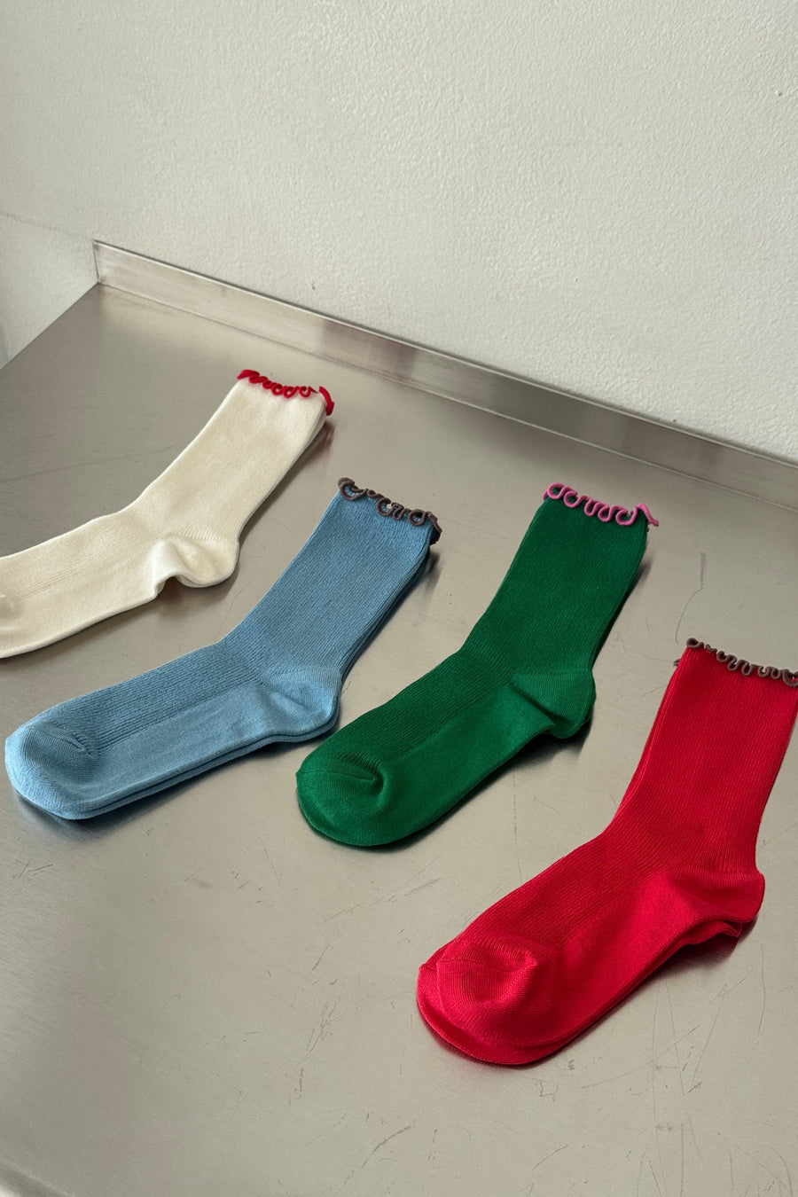 Ruffled Modal Socks - Powder Blue / Brown Edge