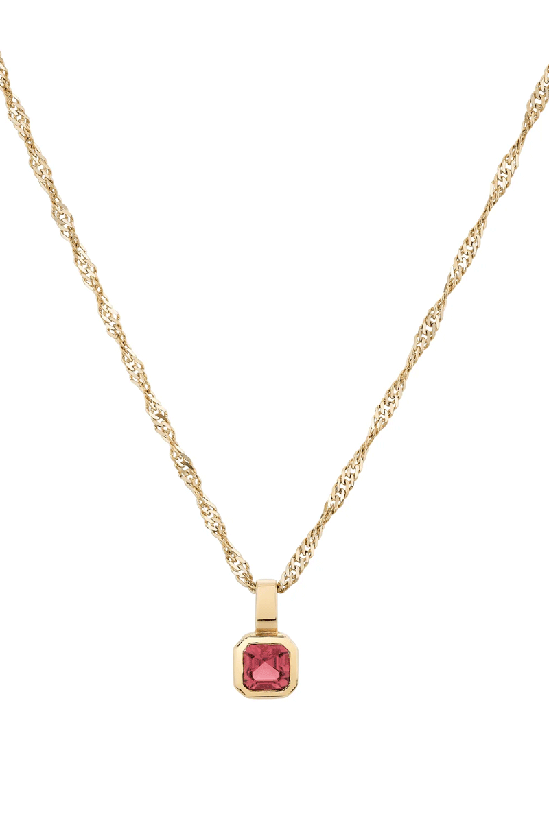 Petite Dahlia Asscher Charm - Pink Tourmaline 14k Yellow Gold