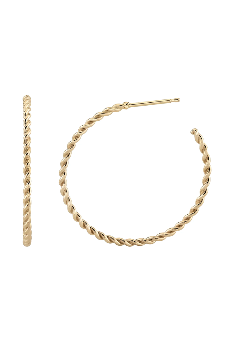 Skinny Twine Hoops - 14k Yellow Gold