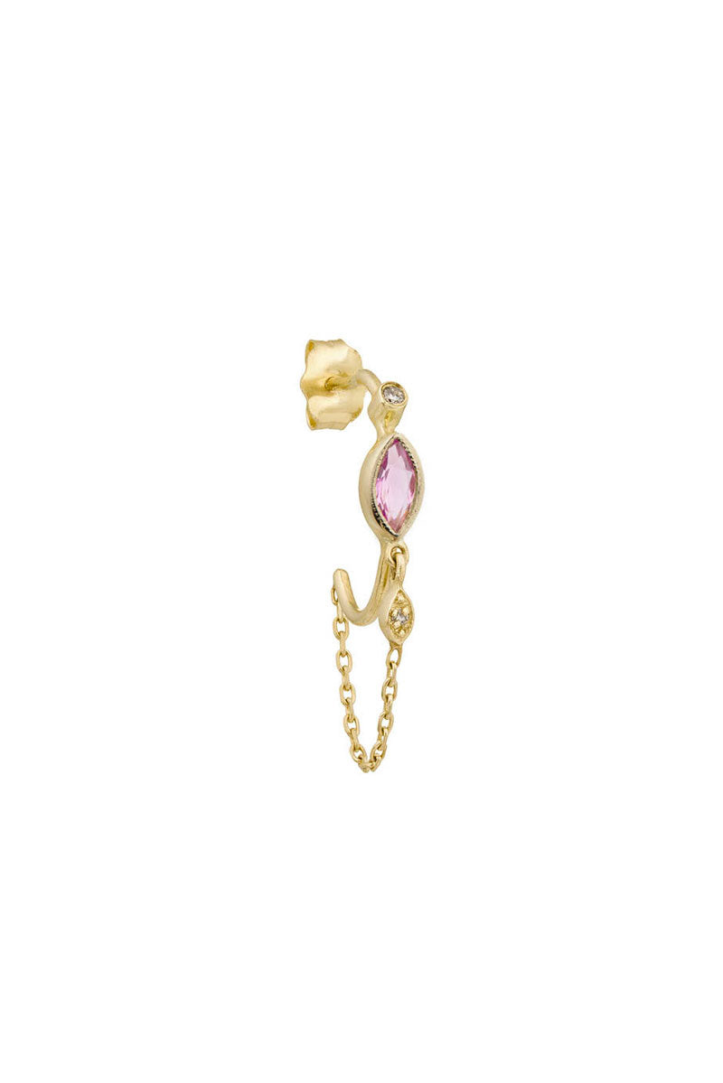 Pink Tourmaline & Diamond Eye Single Hoop Earring - 14k Yellow Gold
