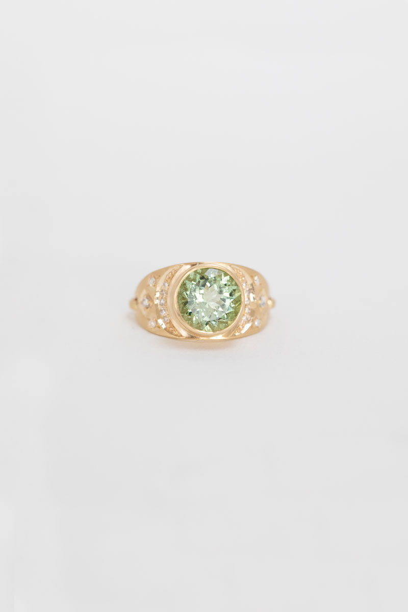 Tourmaline Plate Ring - Tourmaline White Diamonds 14k Yellow Gold