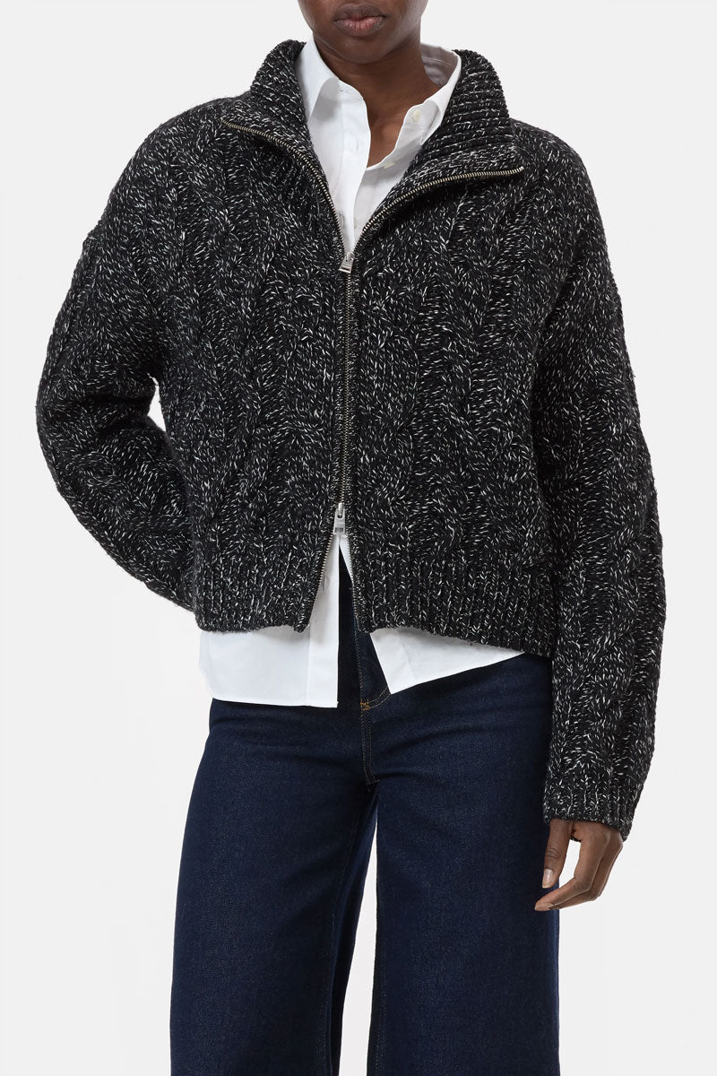 Troyer Zip Cardigan - Dark Grey Melange
