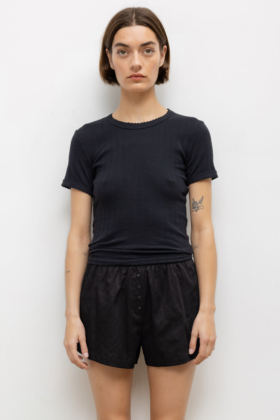 Pointelle Slim Fit Tee - Black