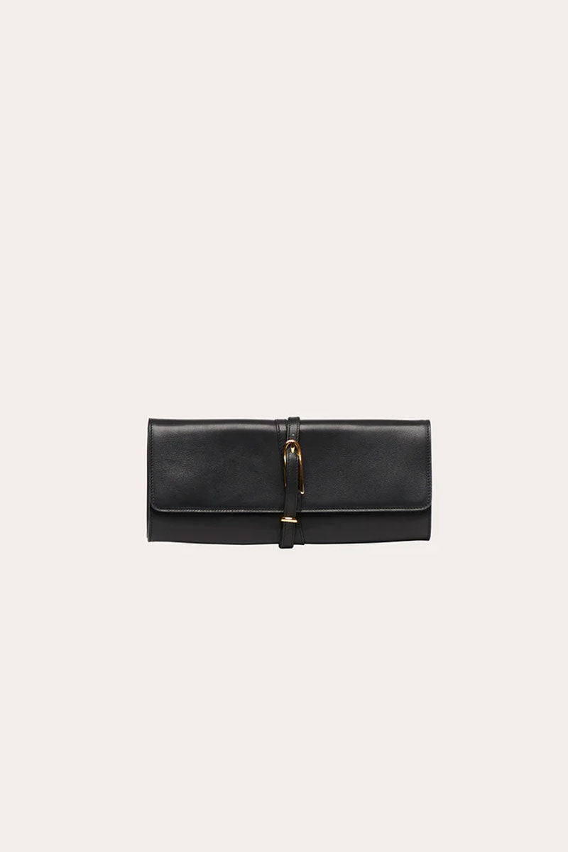 Belted Clutch - Black Calf Leather
