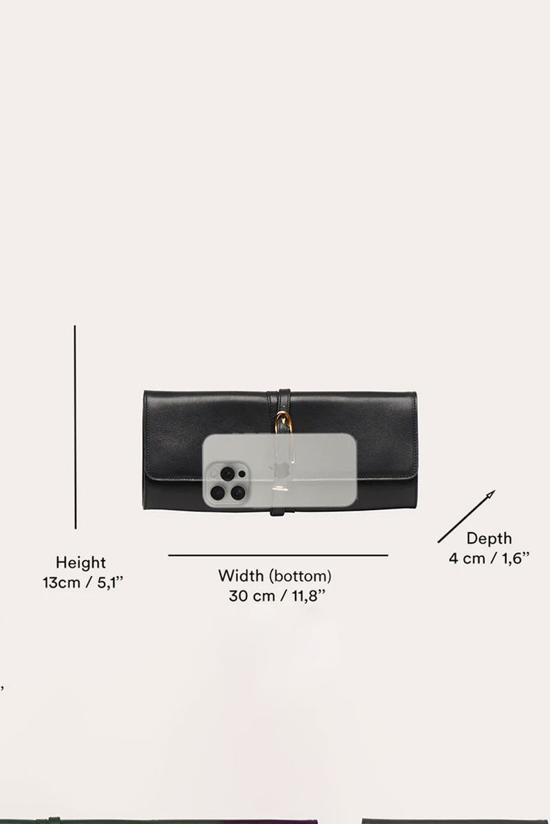 Belted Clutch - Black Calf Leather