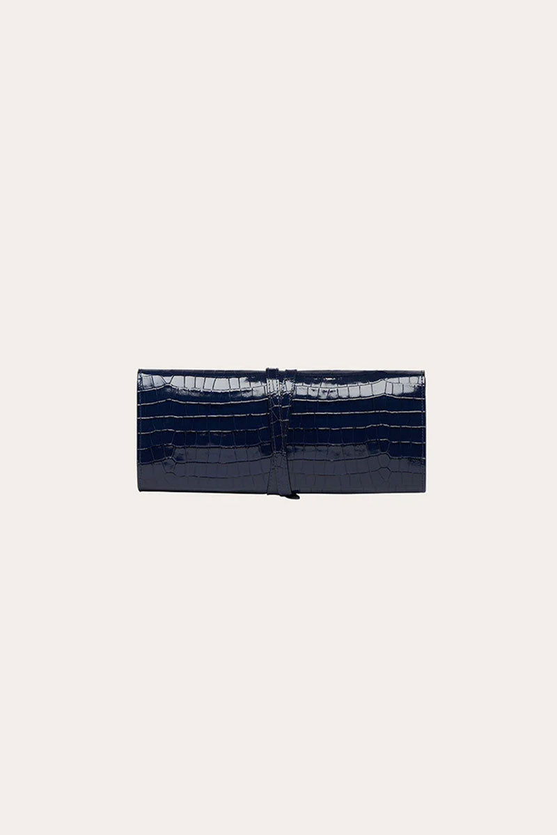 Belted Clutch - Navy Embossed Croc Leather