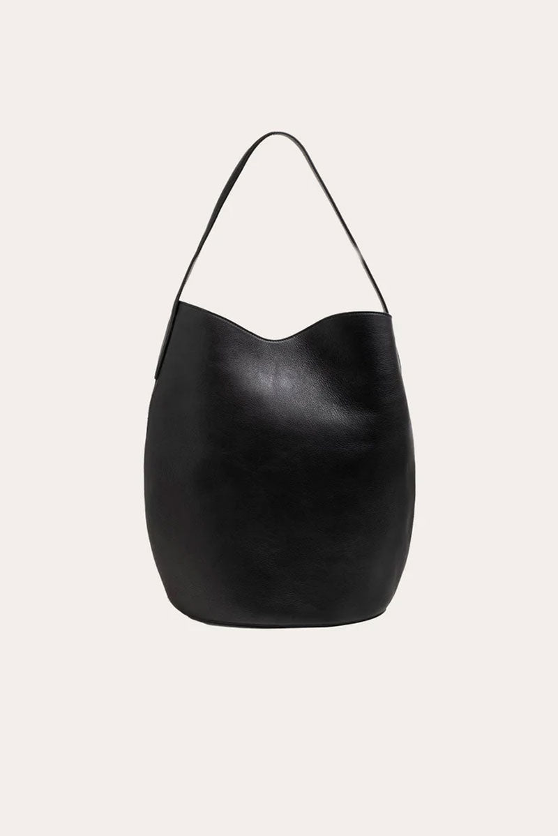 Large Belted Bucket Bag - Black Calf Leather