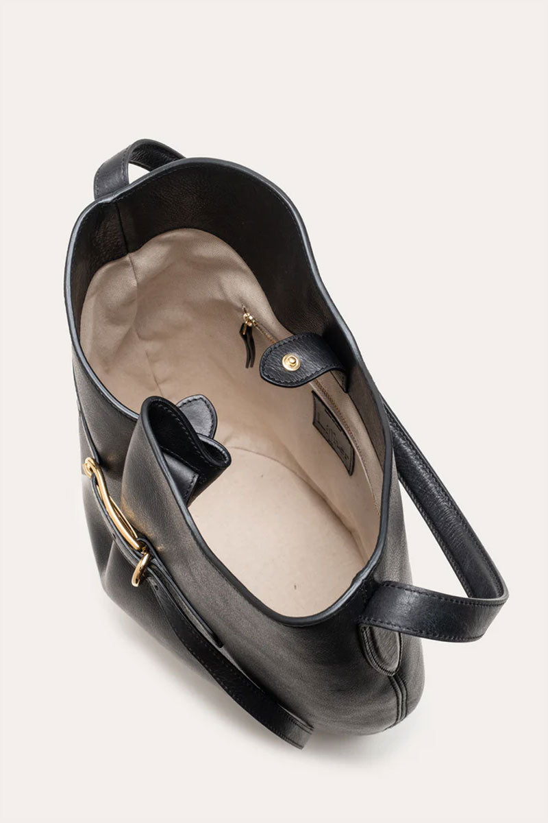 Large Belted Bucket Bag - Black Calf Leather
