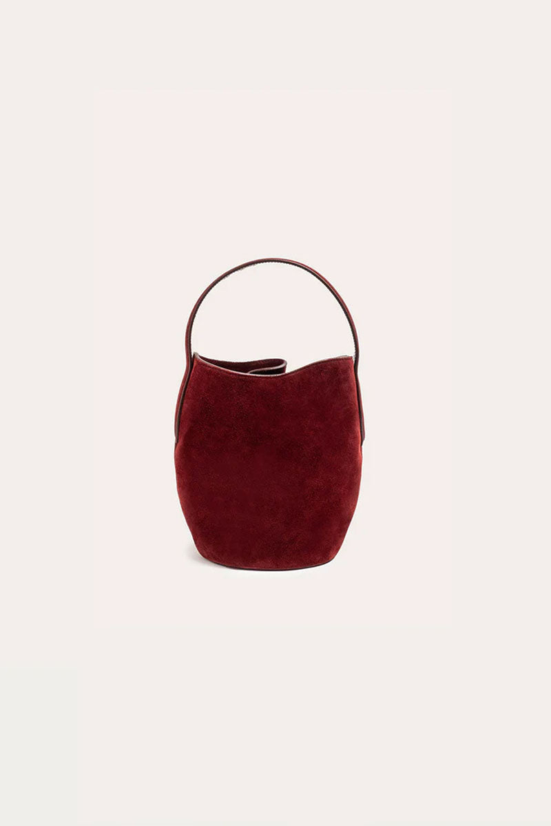 Belted Bucket Mini Bag - Maroon Suede