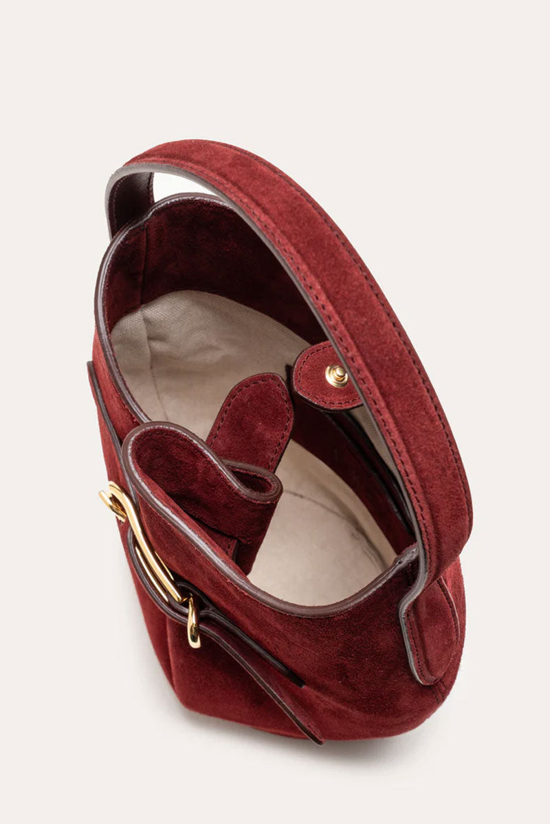 Belted Bucket Mini Bag - Maroon Suede