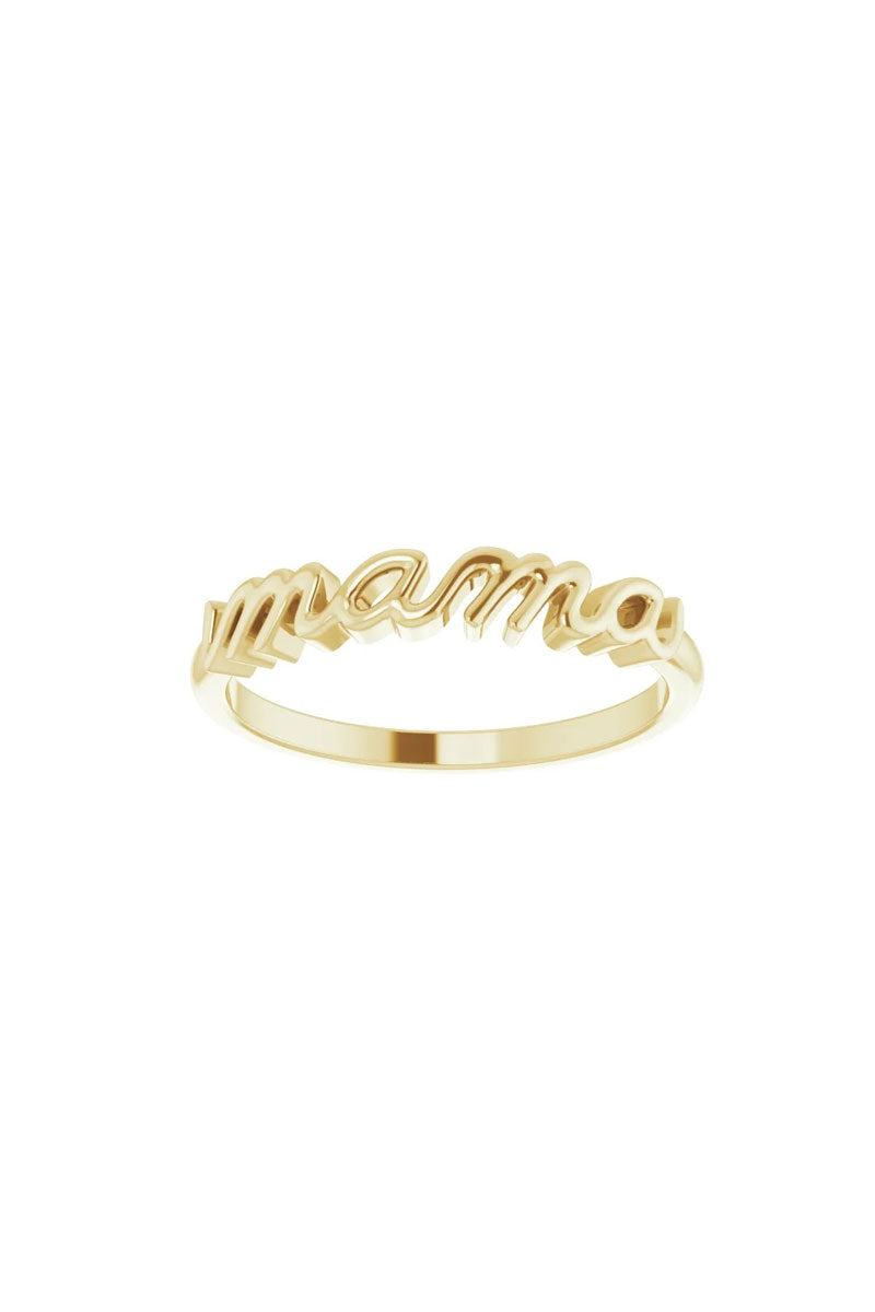 Mini Mama Script Ring - 14k Yellow Gold