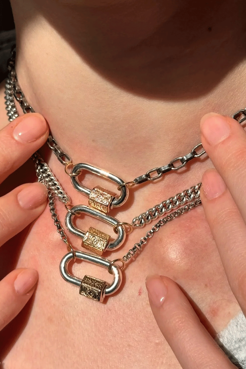 Embossed Chubby Medium Lock - Mixed Metal Silver & 14k Yellow Gold