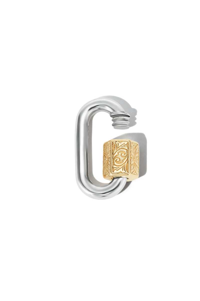 Embossed Chubby Medium Lock - Mixed Metal Silver & 14k Yellow Gold