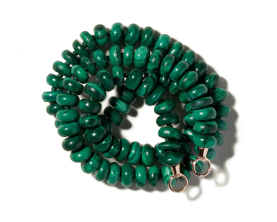 Malachite Rondel Strand - Yellow Gold Loops