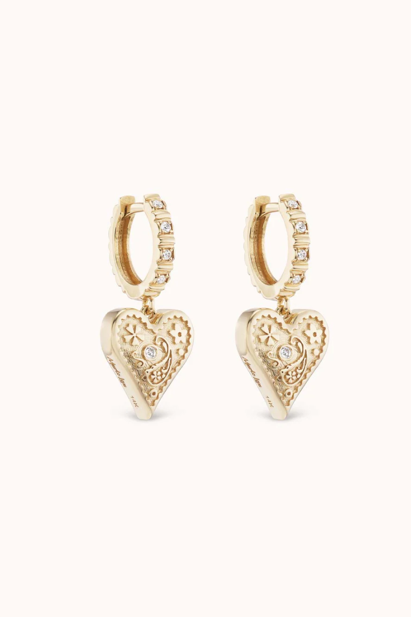 Small Southwestern Heart Earrings - Yellow Gold