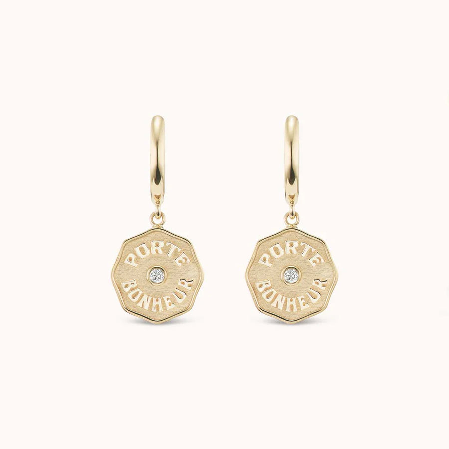 Wee PB Hoop Earrings White Diamonds Raised Gold - Yellow Gold