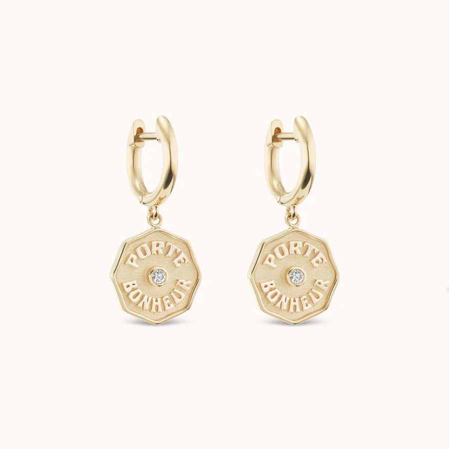 Wee PB Hoop Earrings White Diamonds Raised Gold - Yellow Gold