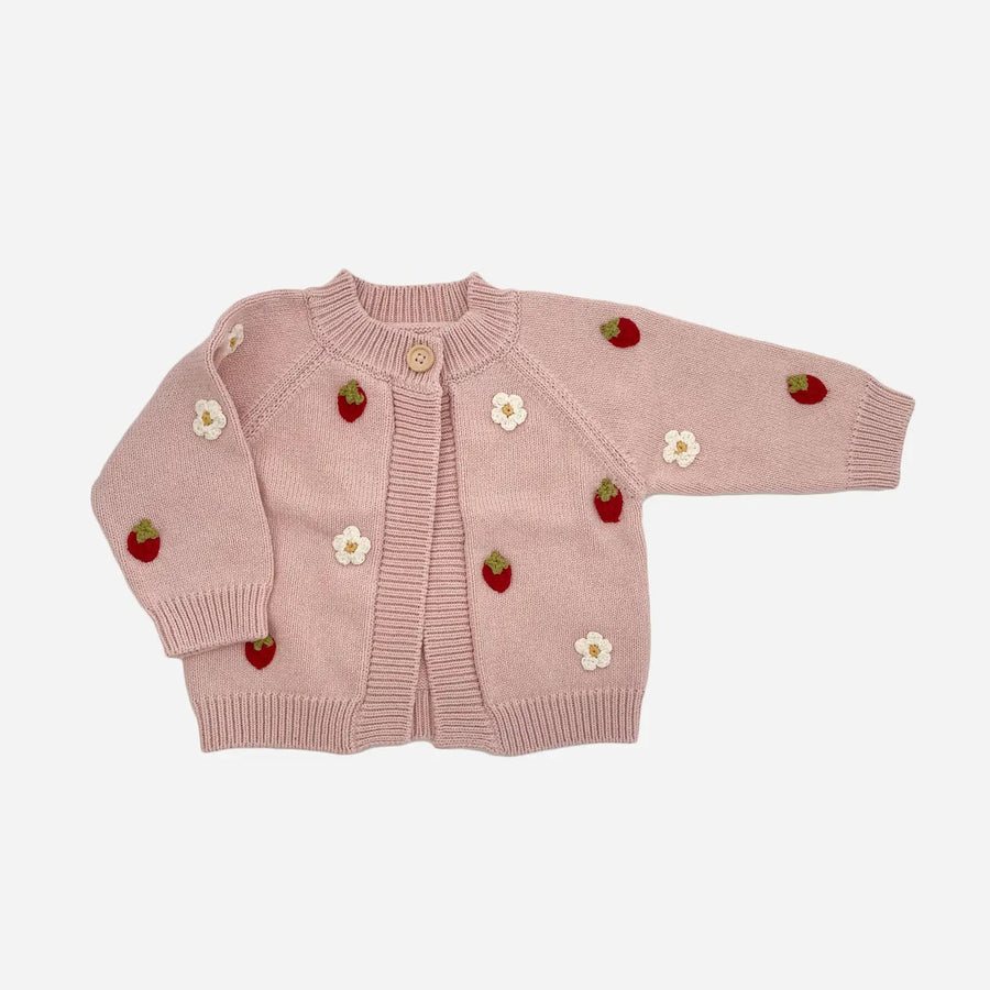 Cotton Strawberry Flower Cardigan - Blush