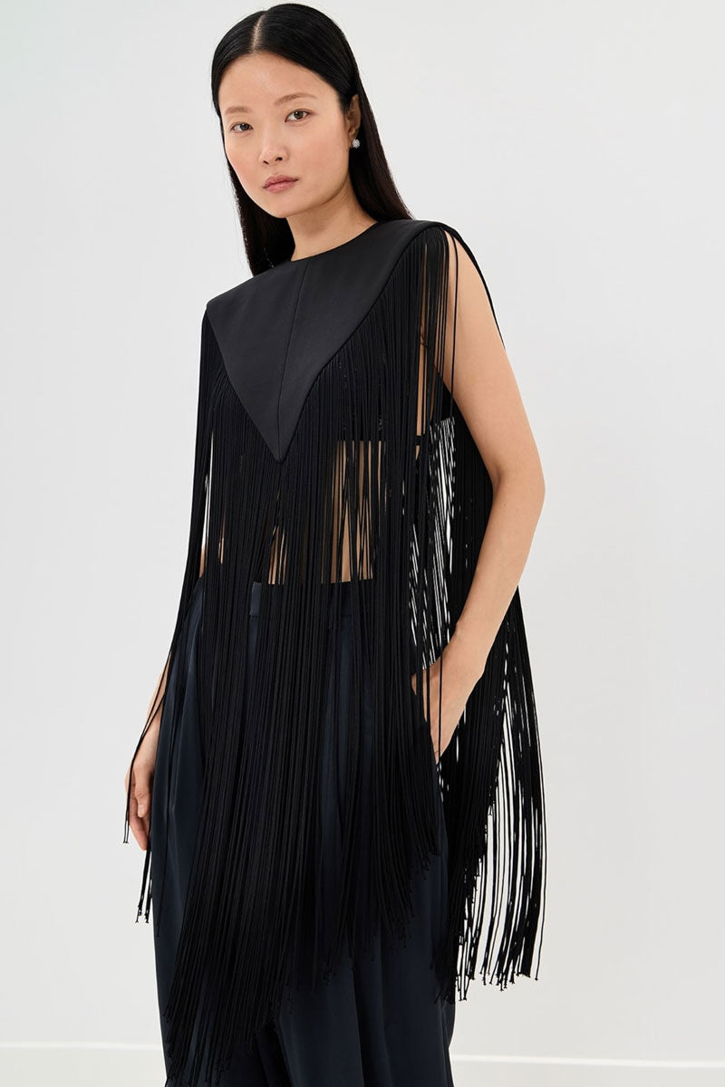4 Ply Silk Fringe Cape - Black