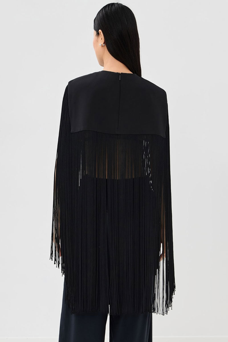 4 Ply Silk Fringe Cape - Black