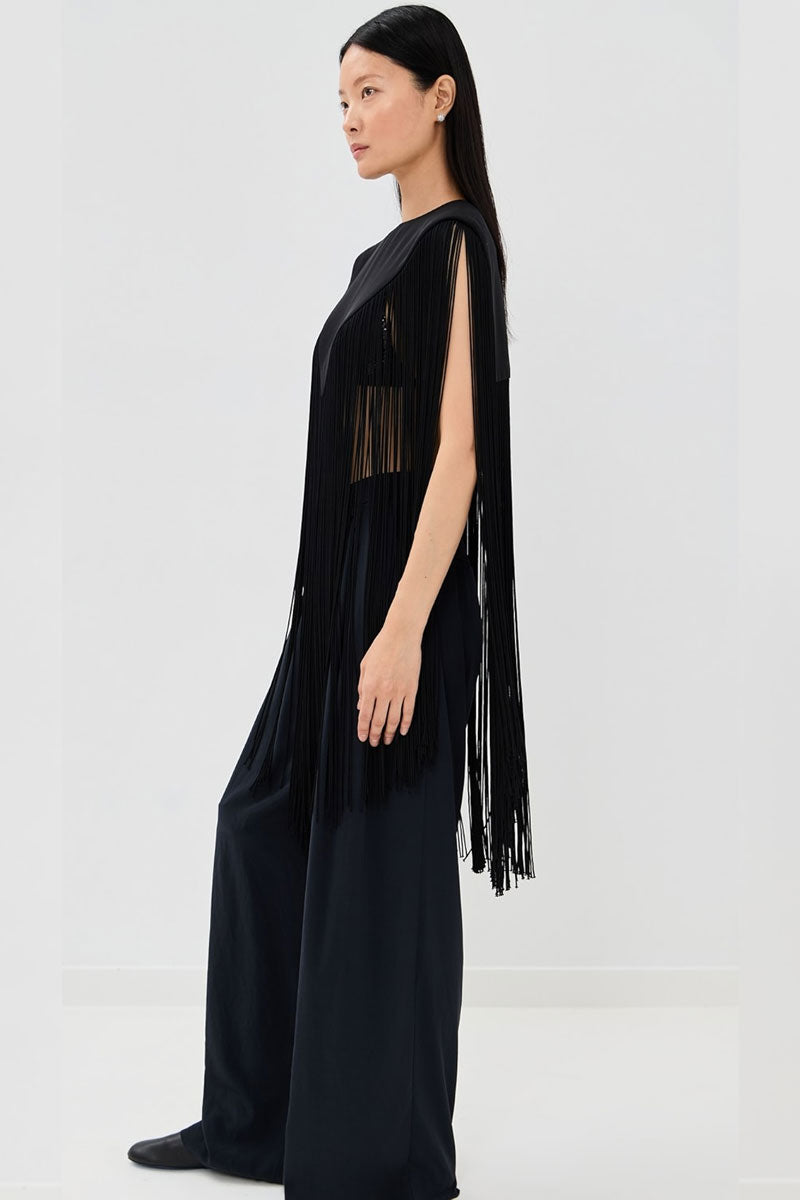 4 Ply Silk Fringe Cape - Black
