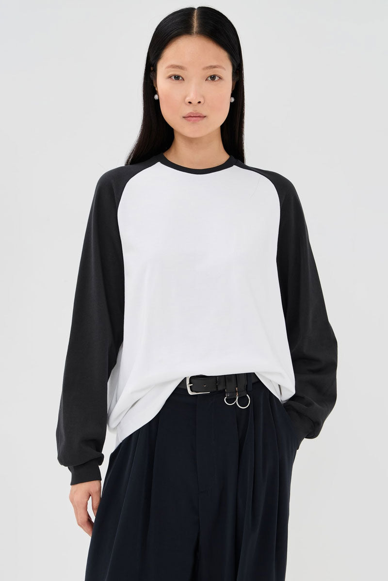 Perfect T Sculpted Baseball T - Black & White Multi