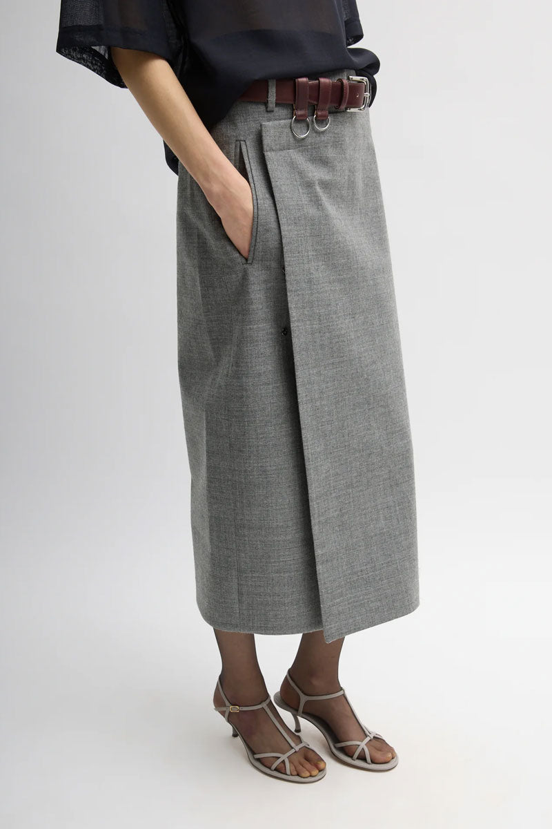 Techy Bonded Wool Wrap Midi Skirt - Grey