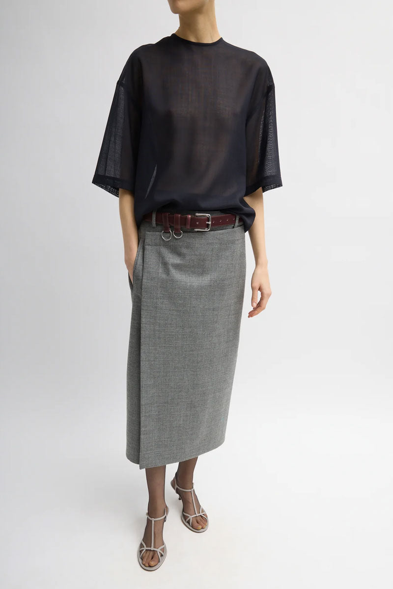 Techy Bonded Wool Wrap Midi Skirt - Grey