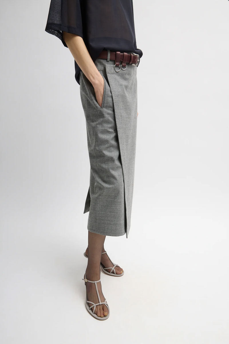 Techy Bonded Wool Wrap Midi Skirt - Grey