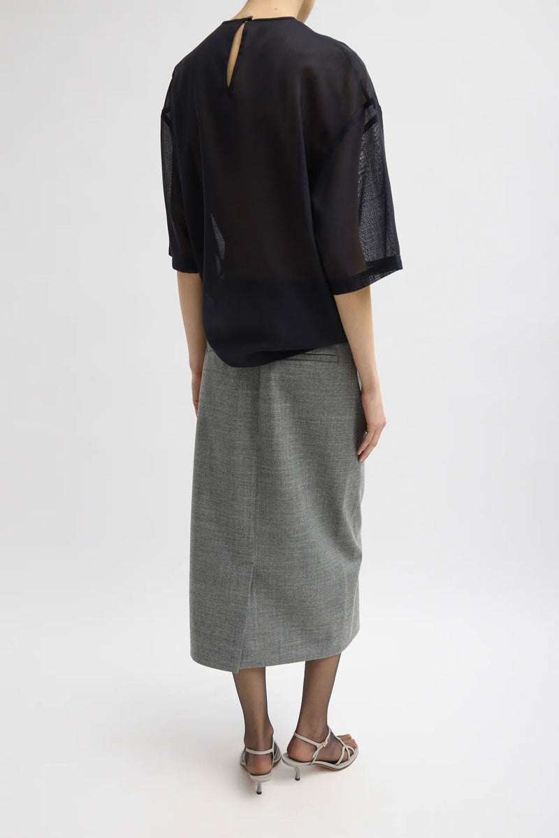 Techy Bonded Wool Wrap Midi Skirt - Grey