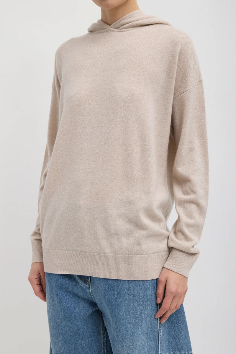 Washable Cashmere Easy Mens Hoodie - Oatmeal Melange