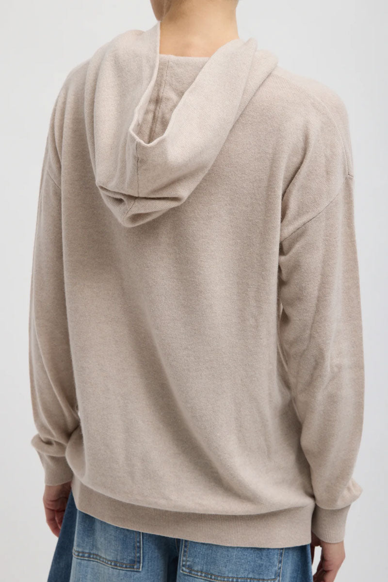 Washable Cashmere Easy Mens Hoodie - Oatmeal Melange