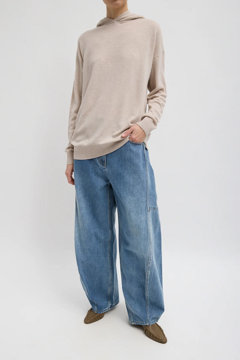 Washable Cashmere Easy Mens Hoodie - Oatmeal Melange