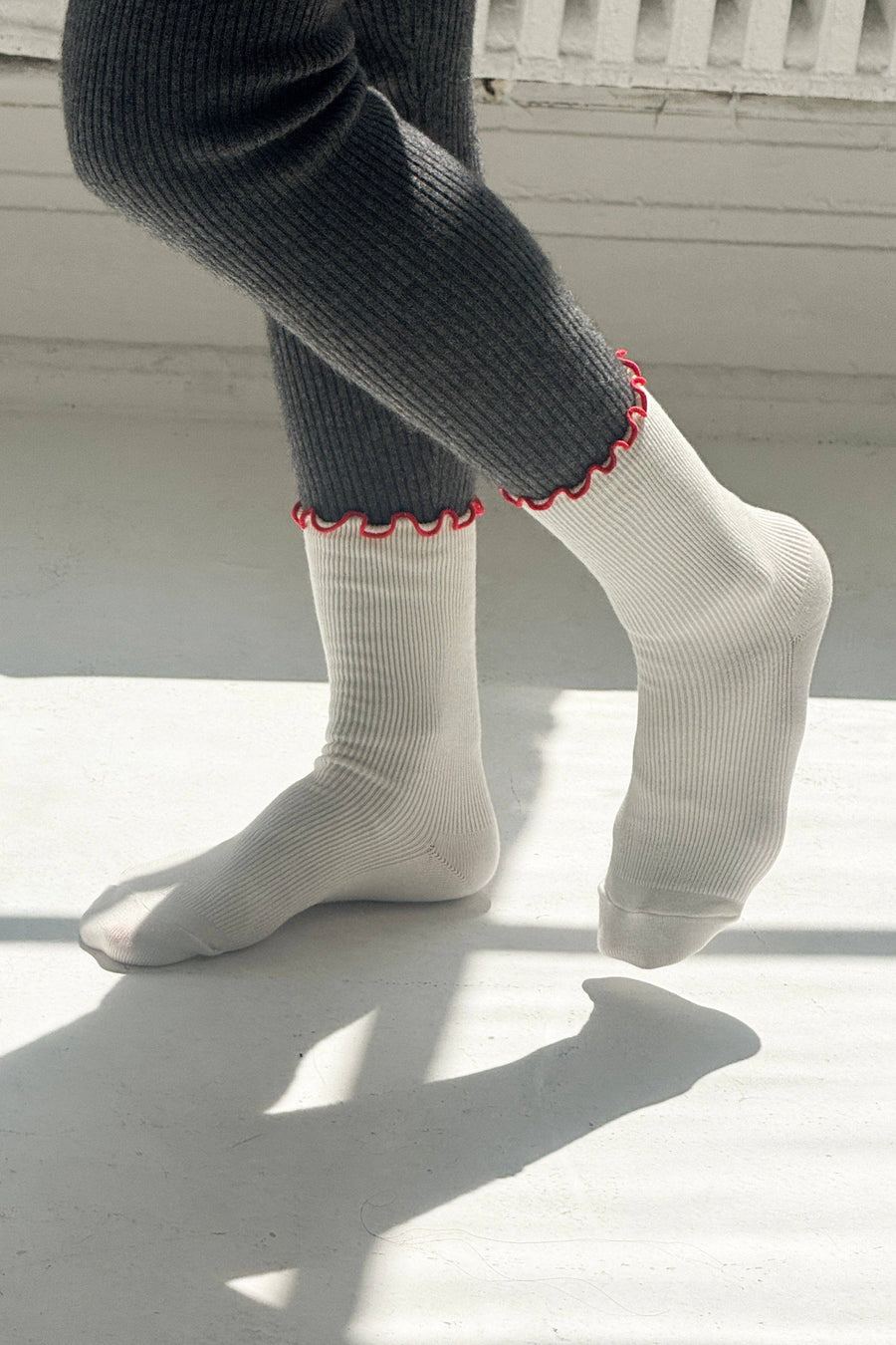 Ruffled Modal Socks - Powder Blue / Brown Edge