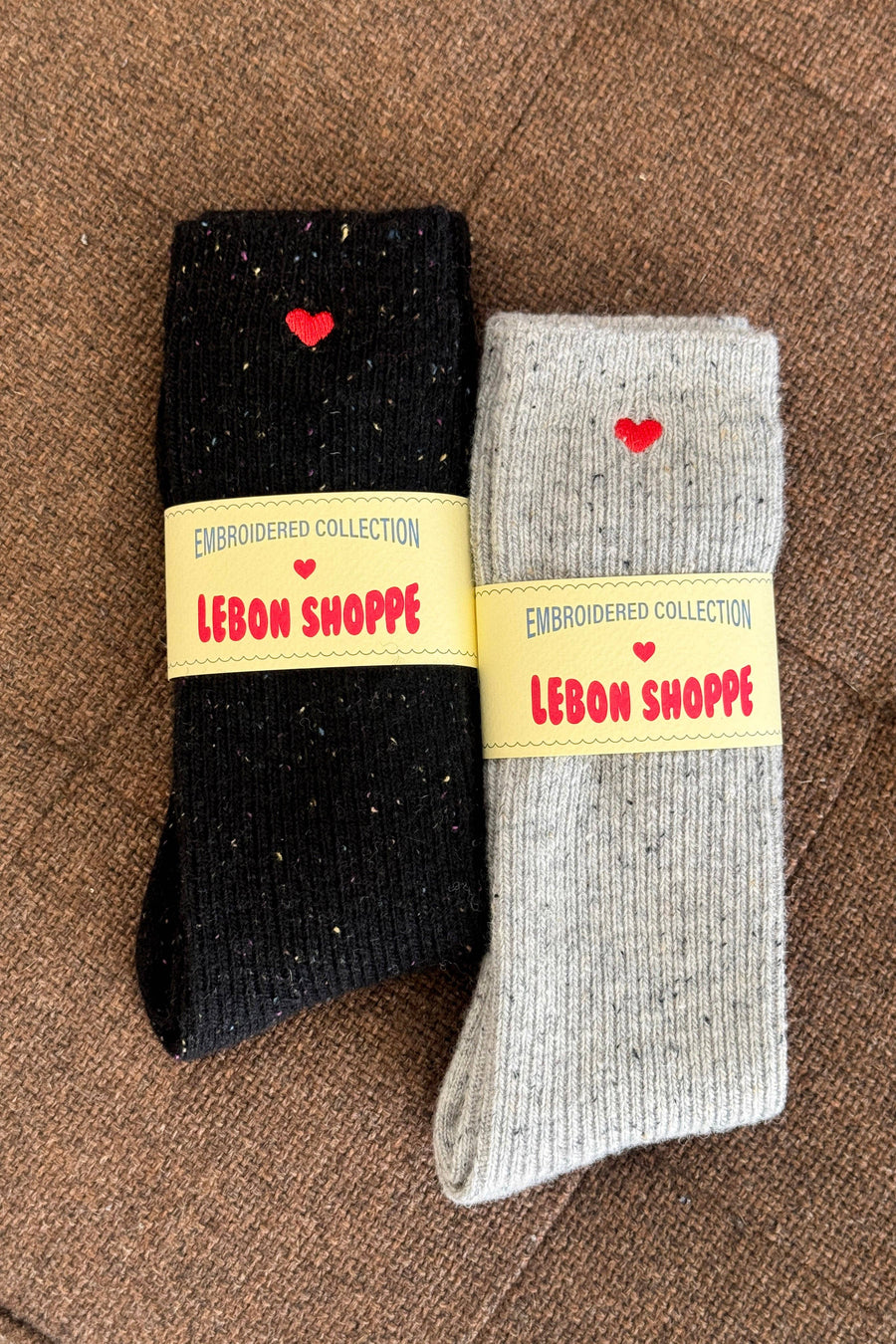Embroidered Snow Socks - COOKIES AND CREAM + HEART