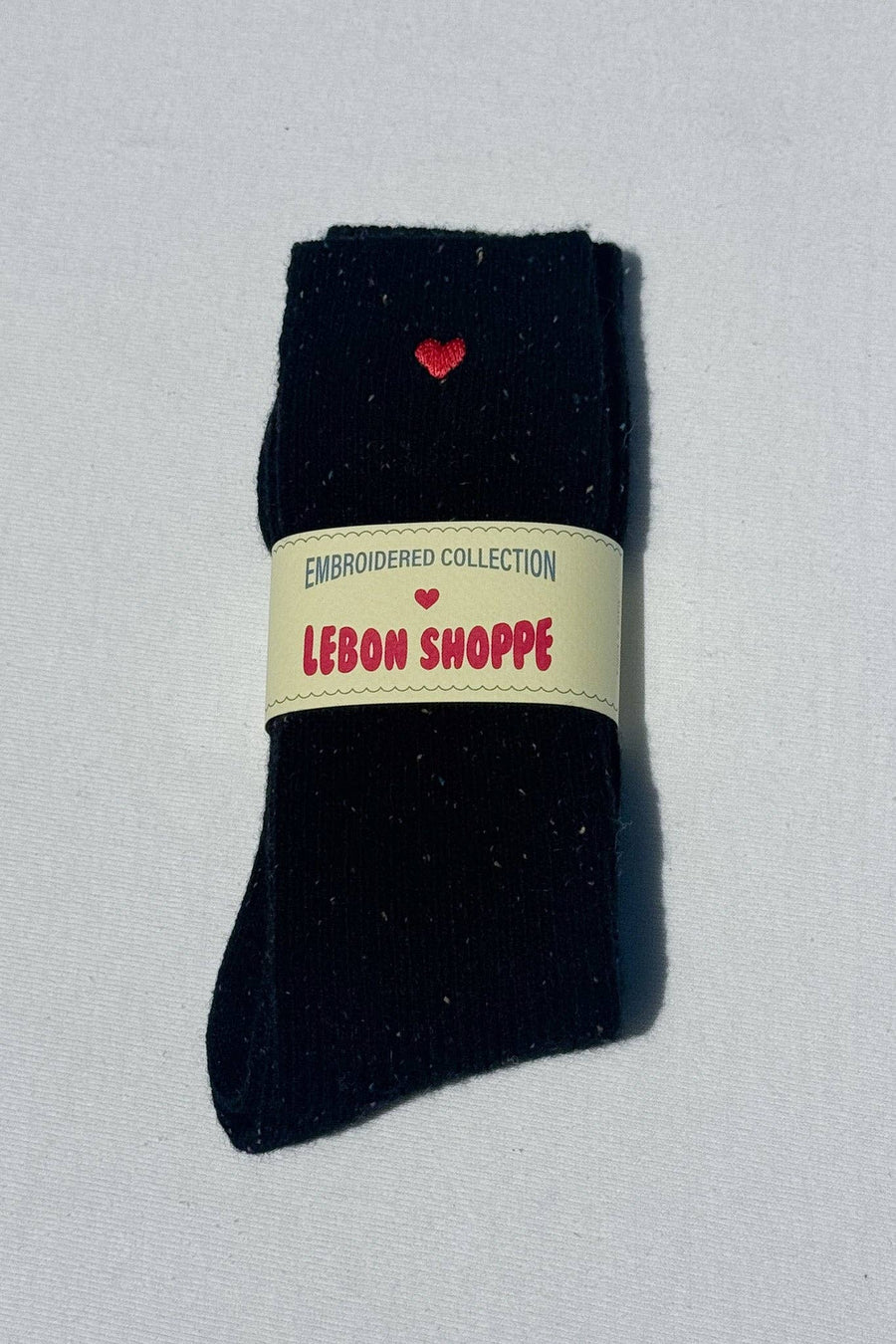 Embroidered Snow Socks - BLACK + HEART