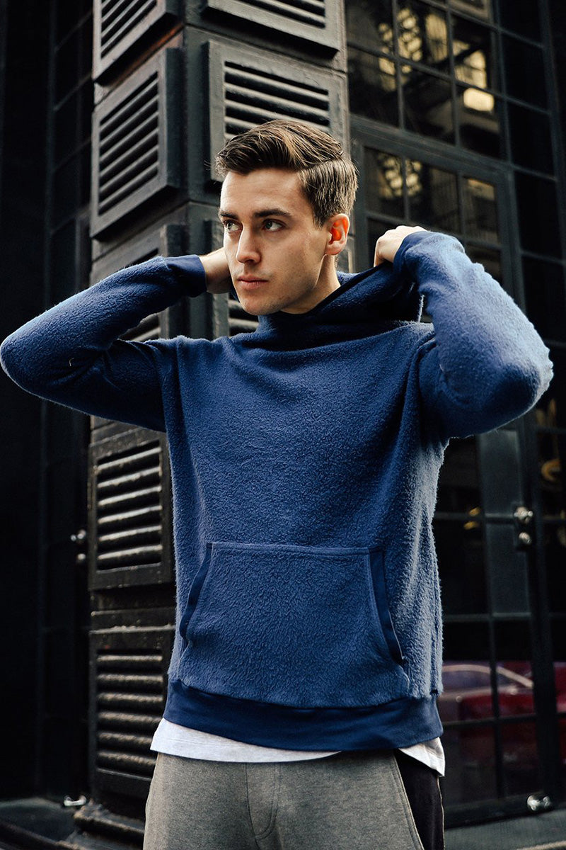 Sherpa Drop Shoulder Hoodie - Blue