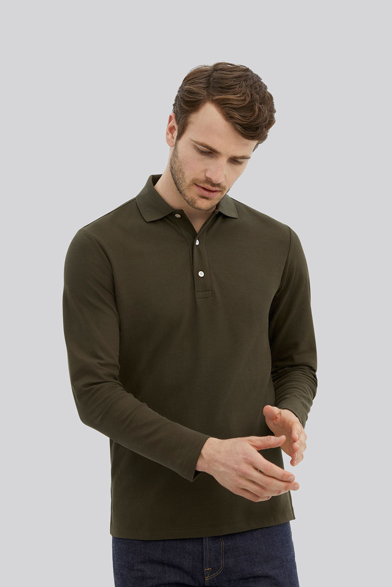 Pique Polo L/S - Army Green
